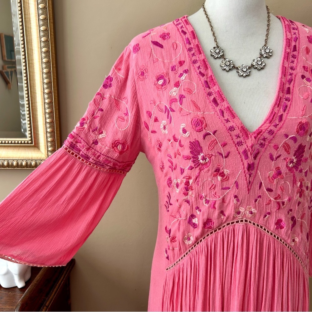 Anthropologie Blank London Embroidered Maxi Dress Boho Pink Festival Size M - Picture 6 of 12
